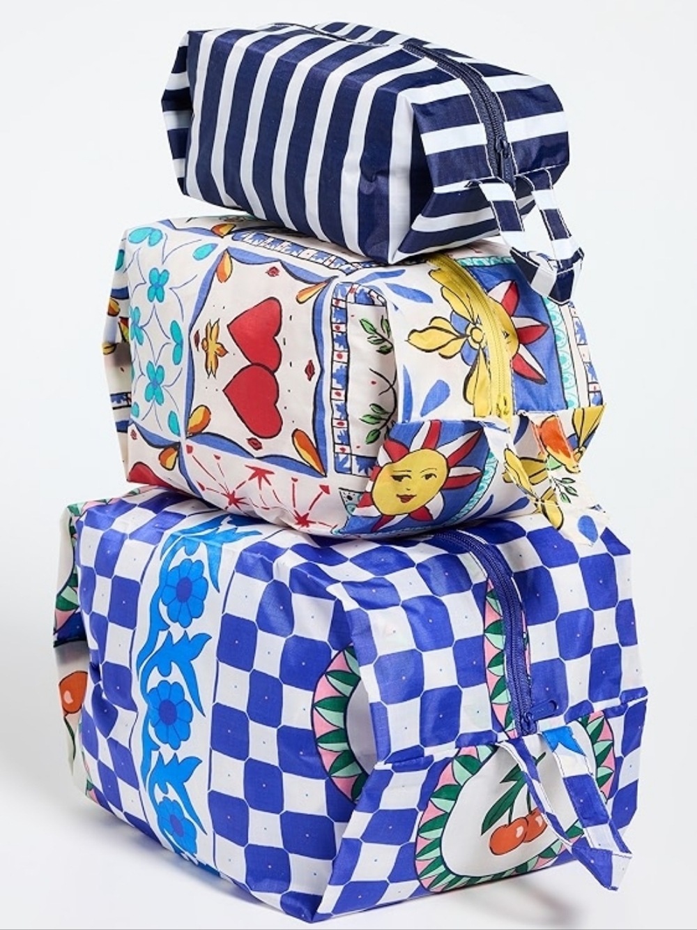 NWT BAGGU 3D Zip Pouch Set Vacation Tiles